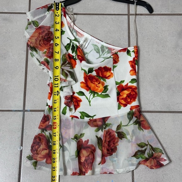 New Mode Women White One shoulder Floral Top size S‎ - Picture 6 of 7